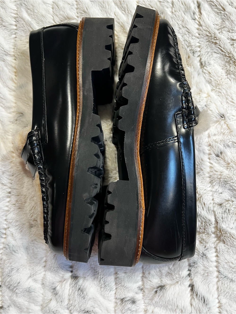 G.H. Bass Weejuns Whitney Black Leather Faux-Shearling Penny Loafers Sz-7 - Picture 6 of 10